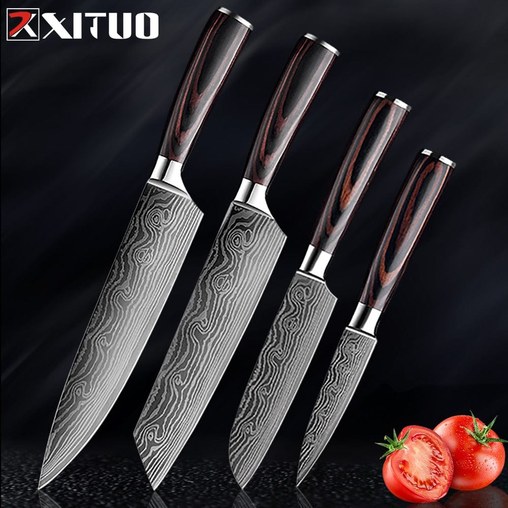 XITUO Chef Bread Eviscerate Sliced Fruit Chinese Japanese Kitchen Knife Sharp Utility santoku Complete Damascus Pattern Cooking - Wowza