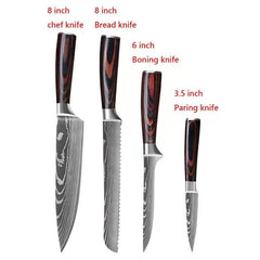 3/4/5/6/8/9Pcs/set Stainless Steel Damascus Pattern Chef Knives Set Kitchen Knife Set Butcher Boning Knife Vegetable Knives - Wowza