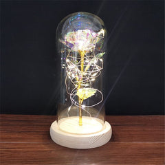 LED Enchanted Galaxy Rose Eternal 24K Gold Foil Flower with String Lights In Dome for Home Decor Christmas Valentine's Day Gift