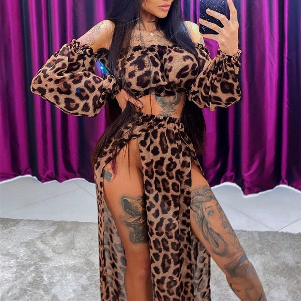 Summer Beach Dress Women Casual Cover Up Swimsuit Two Piece Dress Robe Bikini Dresses Chiffon Leopard Cover-ups 2021 Beach Dress