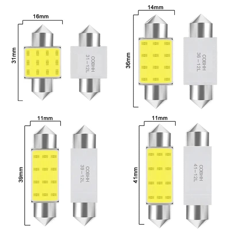 10 PCS C5W LED Bulb C10W Festoon 31/36/39/41/42mm 12V COB 7000K White Car Interior Dome Reading Lights Trunk License Plate Lamp