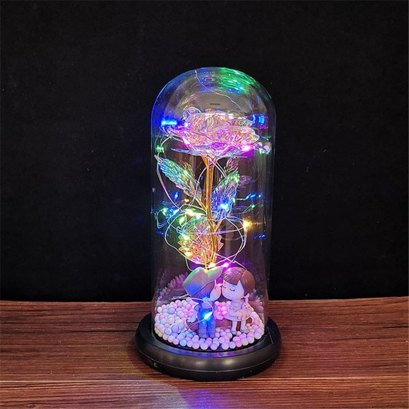 LED Enchanted Galaxy Rose Eternal 24K Gold Foil Flower with String Lights In Dome for Home Decor Christmas Valentine's Day Gift