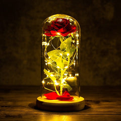 LED Enchanted Galaxy Rose Eternal 24K Gold Foil Flower with String Lights In Dome for Home Decor Christmas Valentine's Day Gift