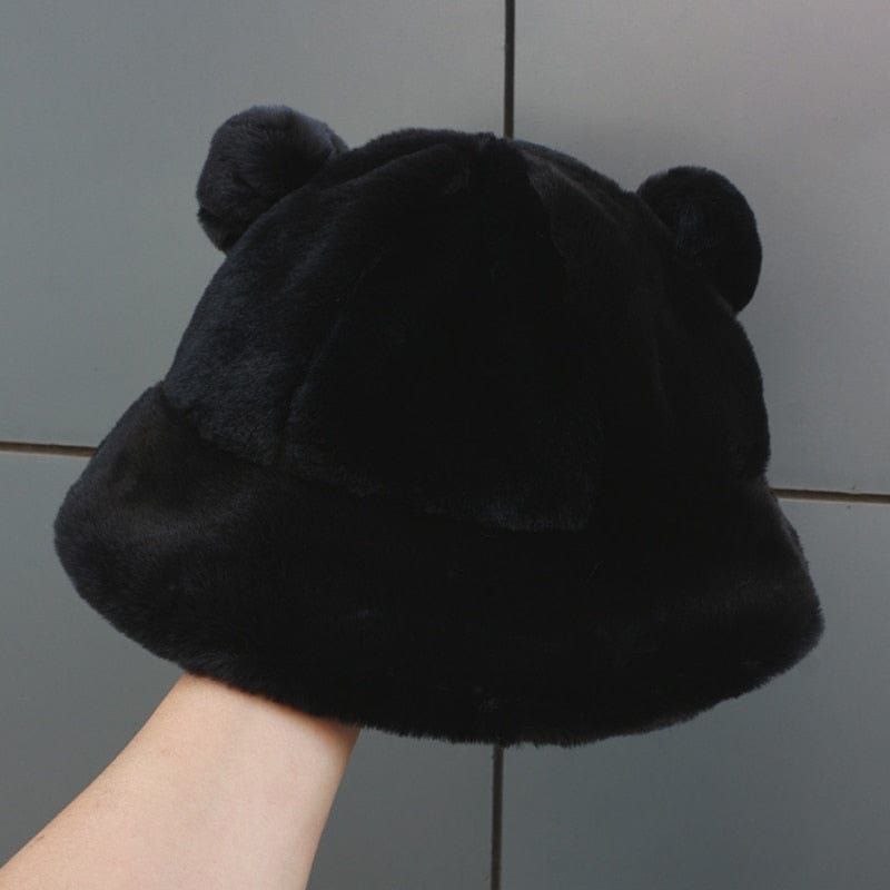 Fashion Autumn Winter Leopard Fur Bucket Hat Bear Ear Ball Plush Fisherman Hat Soft Warm Thick Basin Hat Protection Bucket Hats