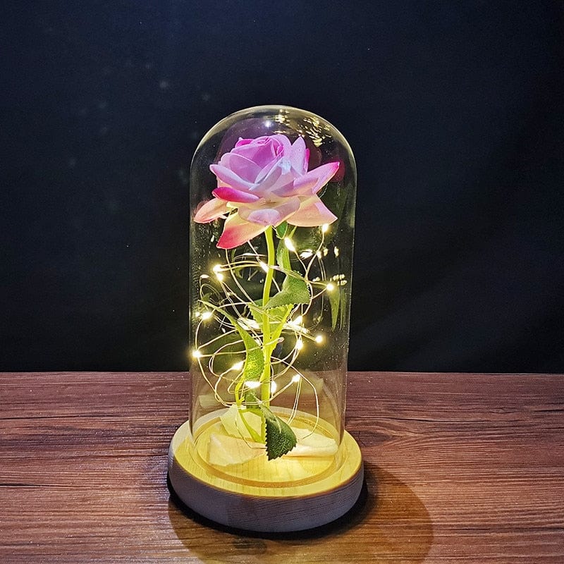 LED Enchanted Galaxy Rose Eternal 24K Gold Foil Flower with String Lights In Dome for Home Decor Christmas Valentine's Day Gift