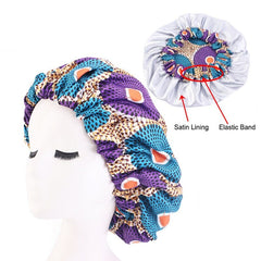 African Pattern Ankara Print Bonnet Women Night Sleep Cap Satin Lining Soft Extra Large Head Wear Ladies Headwrap Hair Care Hat