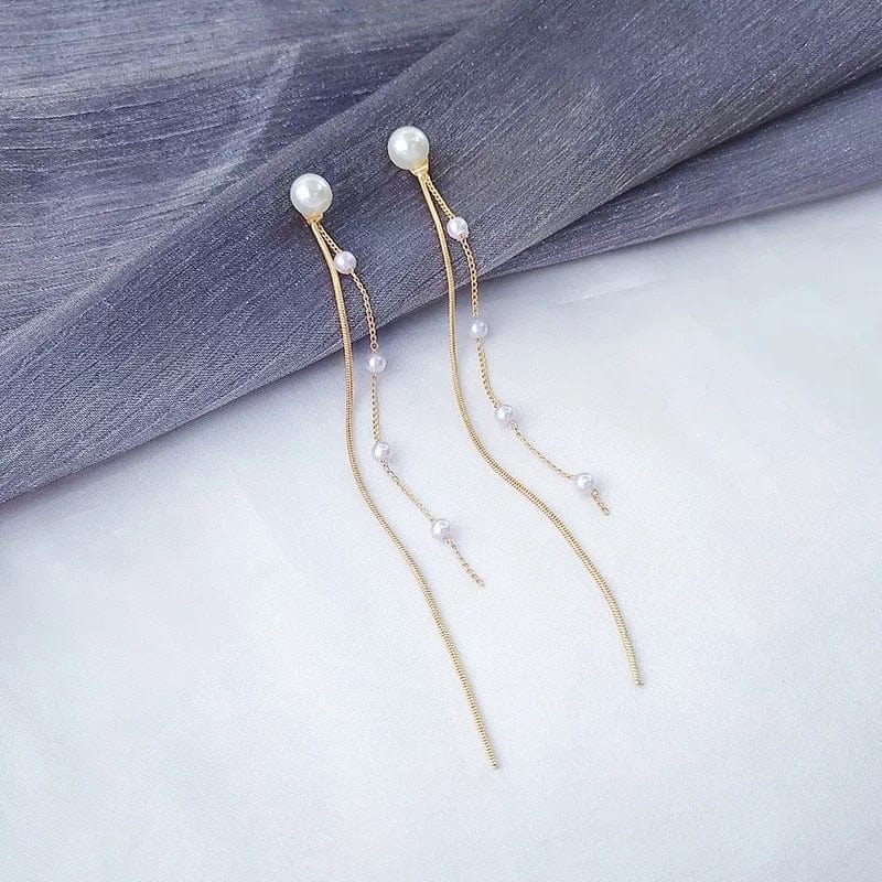 Korean Vintage Glossy Arc Bar Long Tassel Drop Earrings for Women Gold Color Geometric Fashion Jewelry Luxury Hanging Pendientes