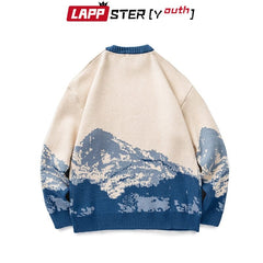 LAPPSTER-Youth Men Harajuku Moutain Winter Sweaters 2023 Pullover Mens Oversized Korean Fashions Sweater Women Vintage Clothes