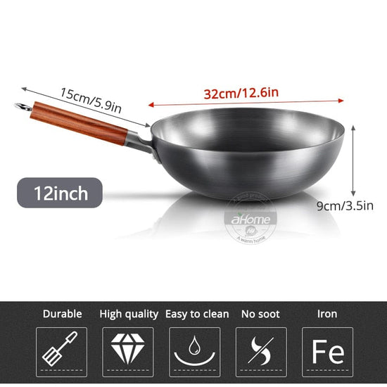 Chinese Traditional Handmade Iron Wok Non-stick Pan Non-coating Gas and Induction Cooker Cookware Kitchen pot pans - Wowza
