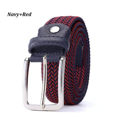 Belt Elastic For Men Leather Top Tip Male Military Tactical Strap Canvas Stretch Braided Waist Belts 1-3/8" Wide