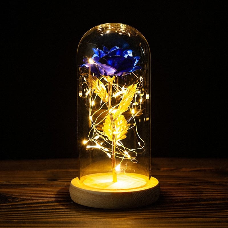 LED Enchanted Galaxy Rose Eternal 24K Gold Foil Flower with String Lights In Dome for Home Decor Christmas Valentine's Day Gift