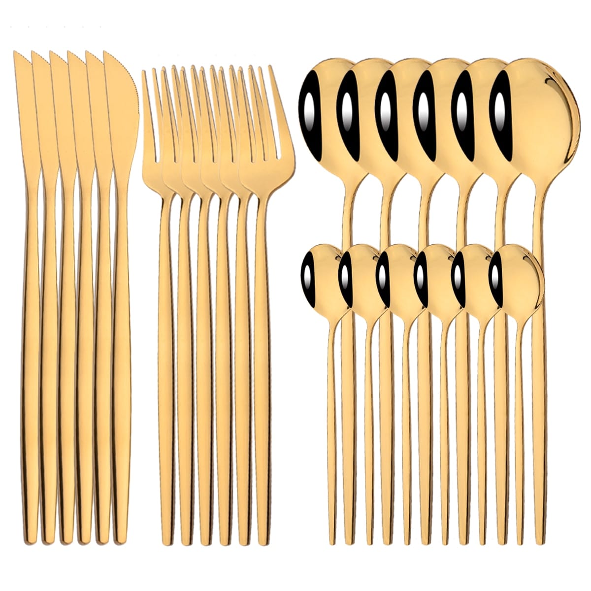 24Pcs Mirror Gold Dinnerware Cutlery Set Stainless Steel Tableware Set Knife Fork Coffee Spoon Party Flatware Silverware Set - Wowza