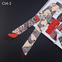 Silk Scarf For Women Letter chain Printed Handle Bag Ribbons Brand Fashion Head Scarf Small Long Skinny Scarves