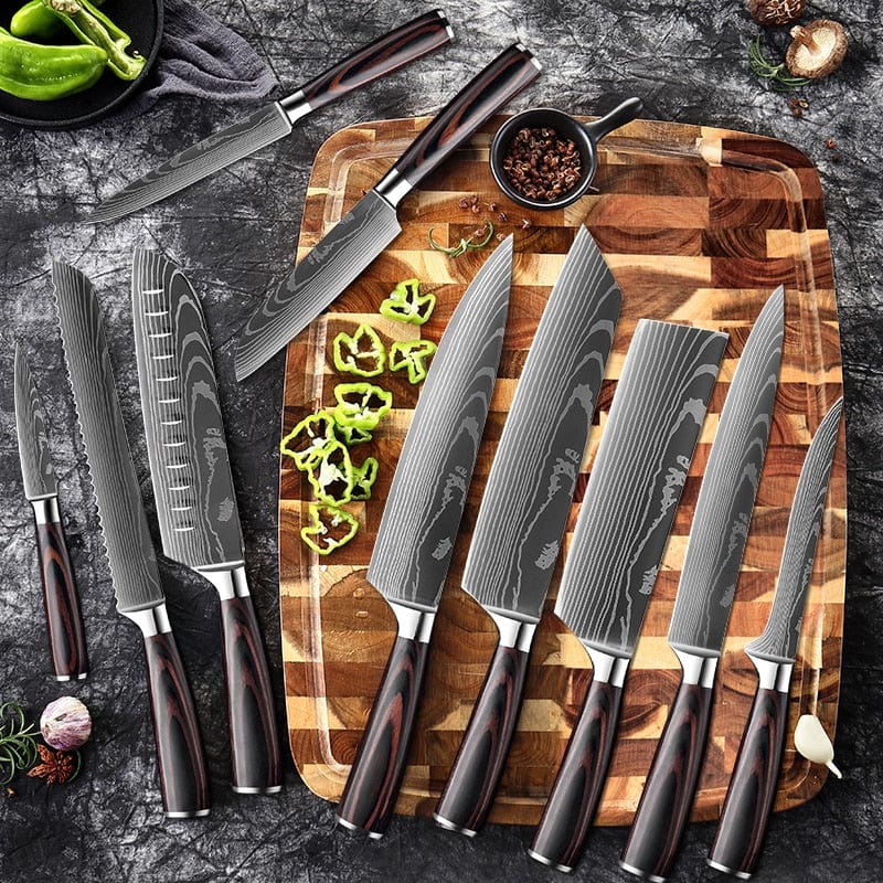 XITUO Chef knife 1-10 Pcs Set Kitchen Knives Laser Damascus Pattern Sharp Japanese Santoku Knife Cleaver Slicing Utility Knife - Wowza