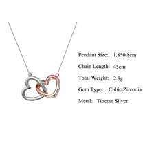 Mother Daughter Love Double Heart-shaped Connected Hollow Chain Necklace for Christmas GiftLight Luxury Female Clavicle Chain