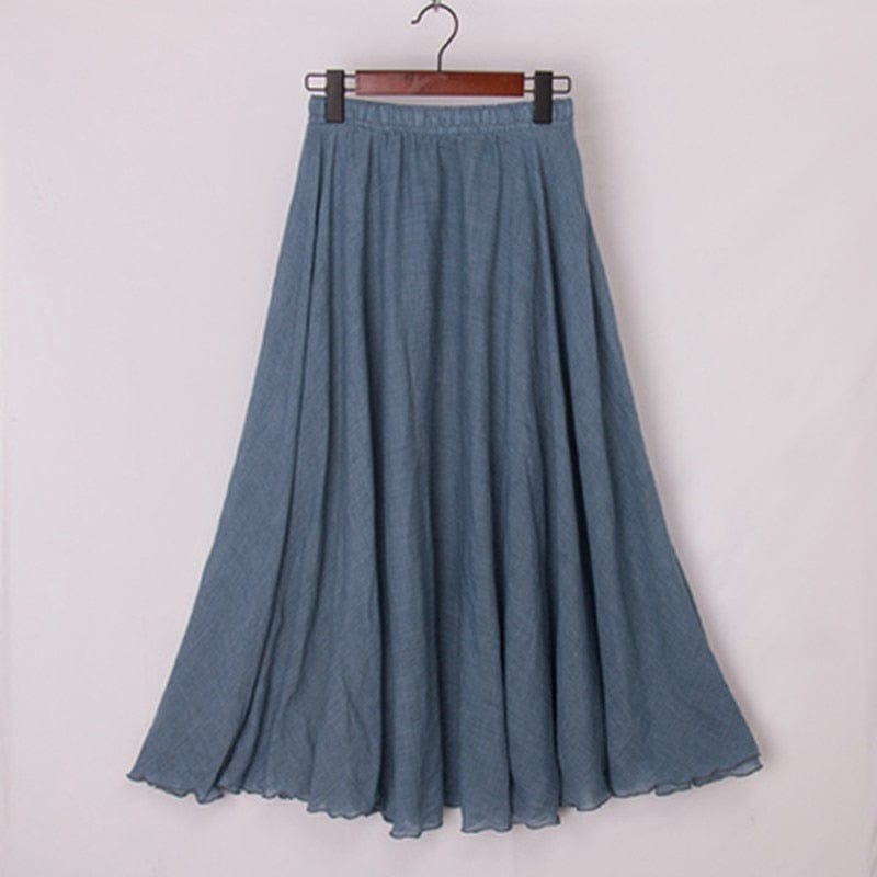 High Quality Cotton Linen Maxi Skirt Womens Casual Elastic High Waist Pleated A-Line Beach Skirts Boho Saia Feminina Faldas Jupe