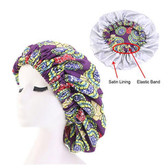 African Pattern Ankara Print Bonnet Women Night Sleep Cap Satin Lining Soft Extra Large Head Wear Ladies Headwrap Hair Care Hat