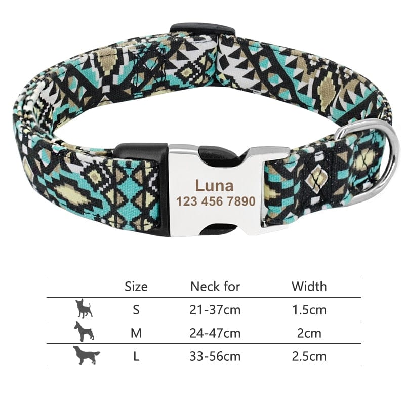 Customized Printed Pet Collar Nylon Dog Collar Personalized Free Engraved Puppy ID Name Collar for Small Medium Large Dogs Pug - Wowza