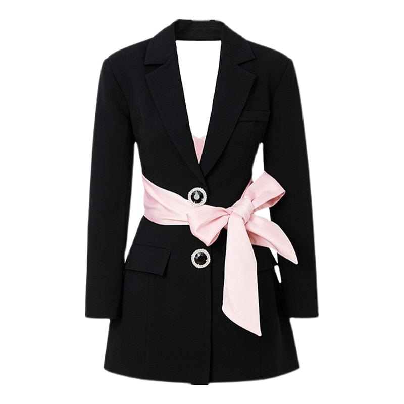 TWOTWINSTYLE Colorblock Casual Women's Autumn Coat Notched Long Sleeve Patchwork Diamond Slim Female Blazer 2022 Autumn Clothing