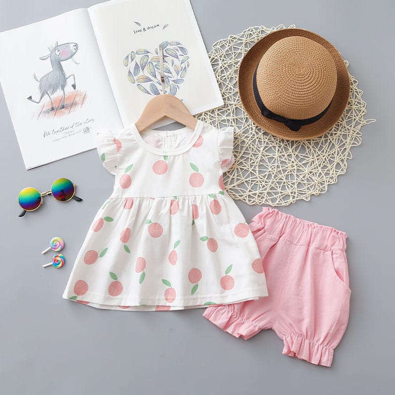 Two Pieces Cotton Girls Clothing Sets Summer Vest Sleeveless Children Sets Fashion Girls Clothes Suit Casual Floral Outfits 1-5T