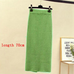 Mid-long Knitted Half-length Skirt Women's High waist One-step Skirt Autumn And Winter Hip Skirt Open-forked Elegant Skirts