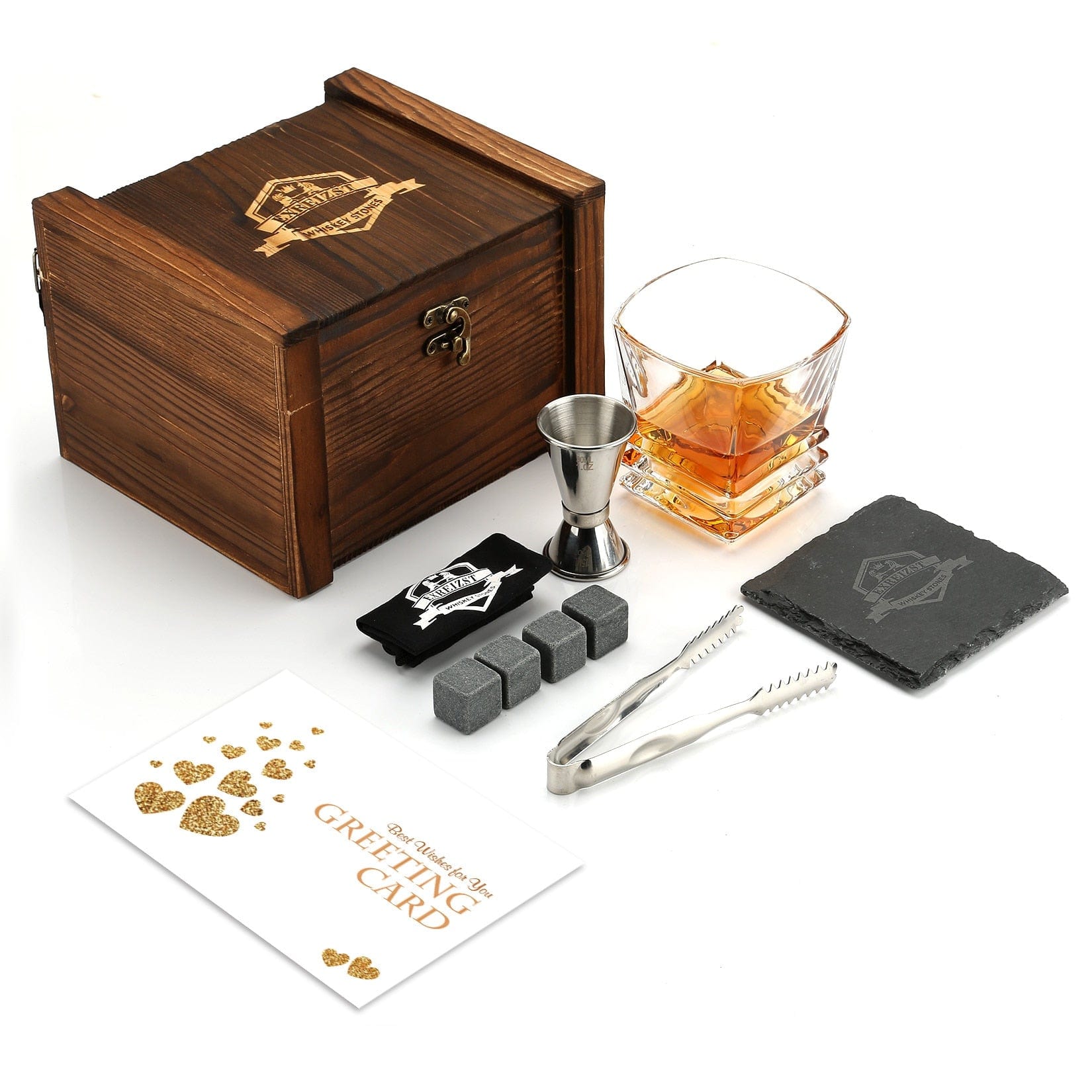 Whiskey Stones & Glasses Set, Granite Ice Cube For Whisky, Whiski Chilling Rocks In Wooden Box, Best Gift For Dad Husband Men - Wowza