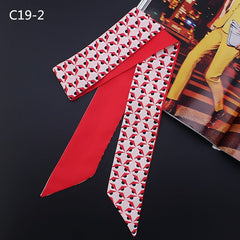 Silk Scarf For Women Letter chain Printed Handle Bag Ribbons Brand Fashion Head Scarf Small Long Skinny Scarves