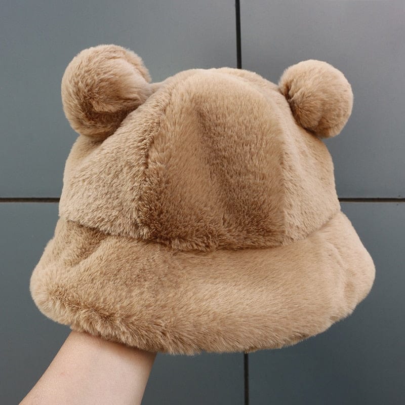 Fashion Autumn Winter Leopard Fur Bucket Hat Bear Ear Ball Plush Fisherman Hat Soft Warm Thick Basin Hat Protection Bucket Hats