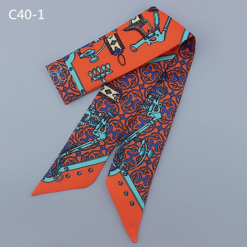 Silk Scarf For Women Letter chain Printed Handle Bag Ribbons Brand Fashion Head Scarf Small Long Skinny Scarves