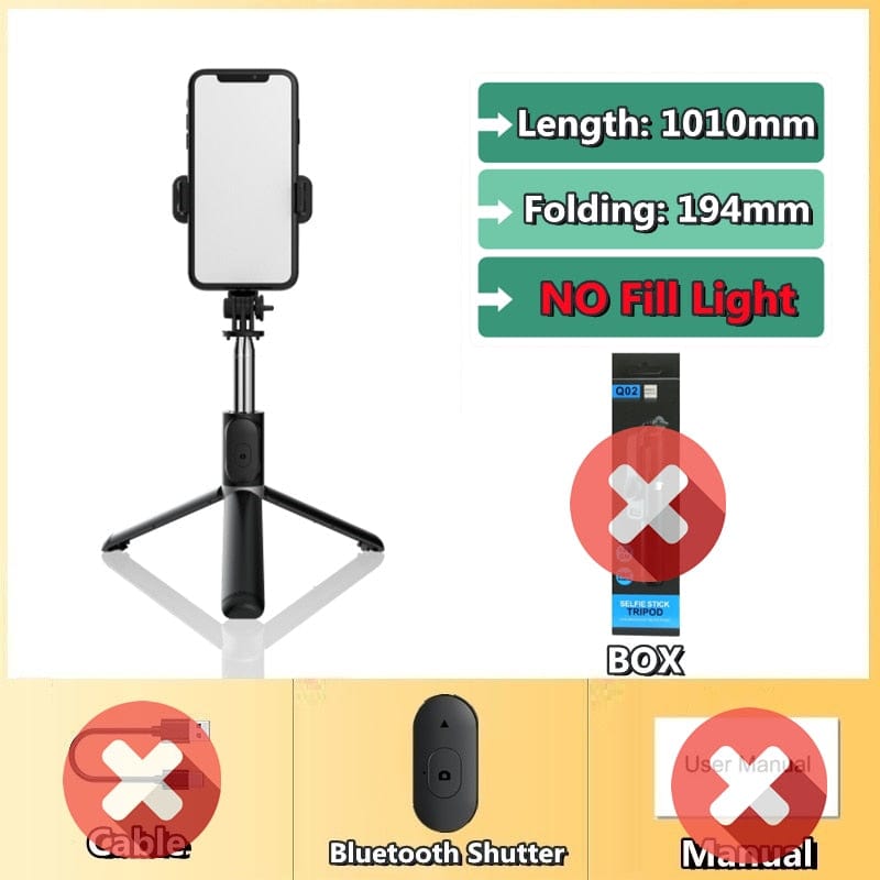 FANGTUOSI 2021 New Wireless selfie stick tripod Bluetooth Foldable Monopod With Led light remote shutter For iphone