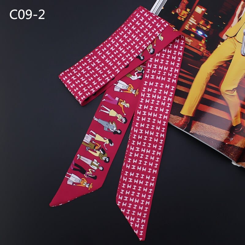 Silk Scarf For Women Letter chain Printed Handle Bag Ribbons Brand Fashion Head Scarf Small Long Skinny Scarves