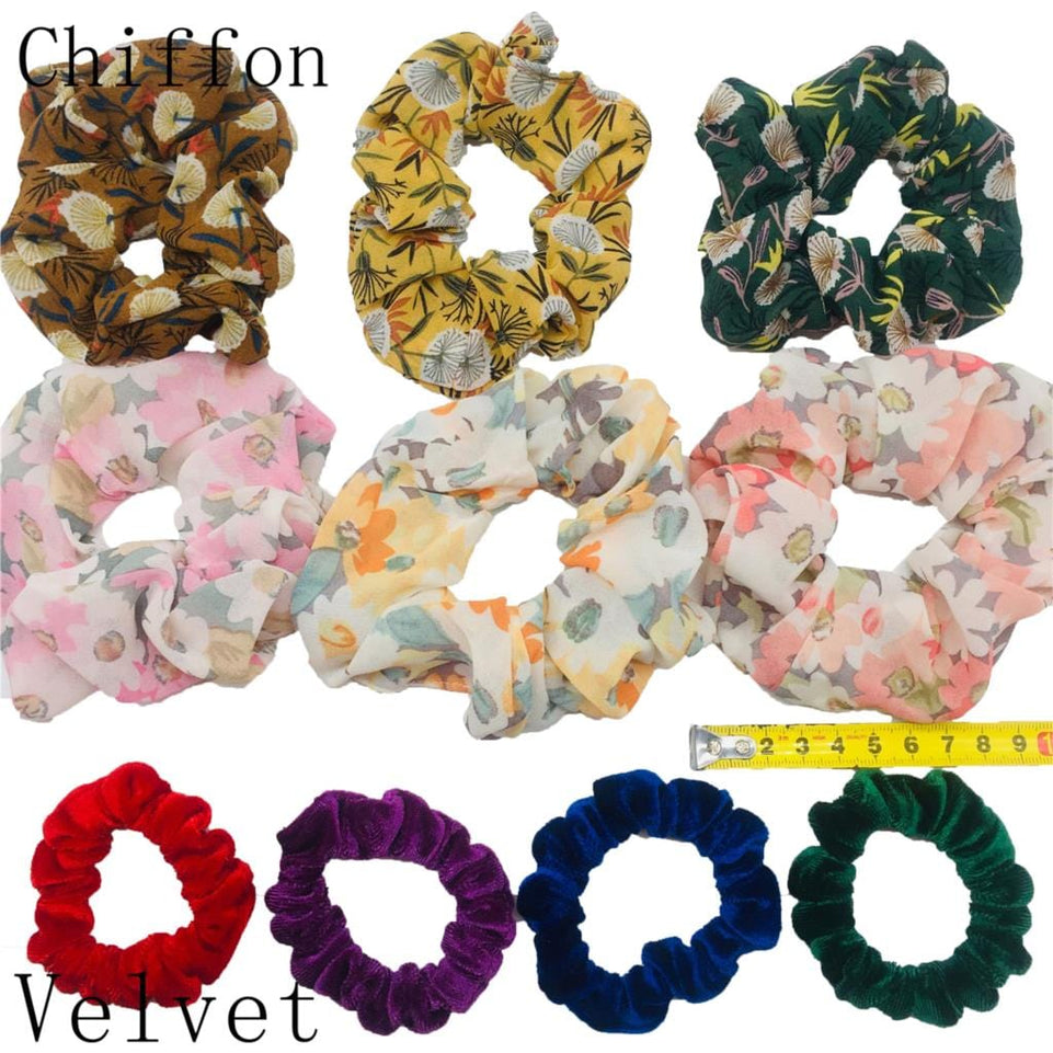 Scrunchies Set Hair Accessories Velvet Chiffon ties band Sequins organza Ponytail Holder Headwear No Crease Leopard Solid  10pcs