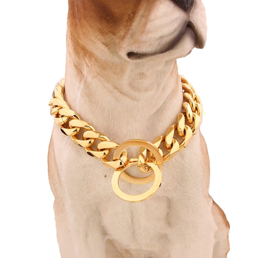 15mm Solid Dog Chain Stainless Steel Necklace Dogs Collar Training Metal Strong P Chain Choker Pet Collars for Pitbulls - Wowza