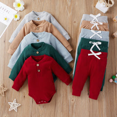 16 Colors Baby Outfits Solid Sets Infant Toddler Newborn Girls Boys Autumn Winter Baby Girl Boy Long Sleeve Romper Pants 0-24M