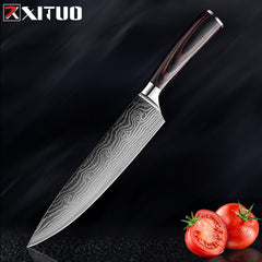 XITUO Chef Bread Eviscerate Sliced Fruit Chinese Japanese Kitchen Knife Sharp Utility santoku Complete Damascus Pattern Cooking - Wowza