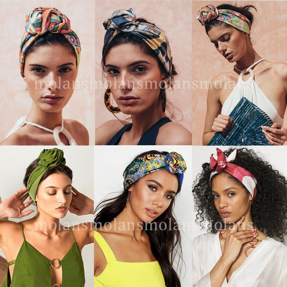 MOLANS New Floral Printing Elastic Bandana Wire Headband Knotted Fashion Tie Scarf Hairband Headdress for Women Hair Accessories