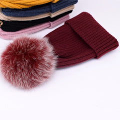 2022 New winter hat luxury quality Fox fur pompom hats beanie High quality Girls women bonnet winter hats for women