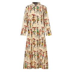 Elegant Printed Shirt Dress Women's Autumn Sundress ZANZEA Casual Long Sleeve Maxi Vestido Female Lapel Button Robe