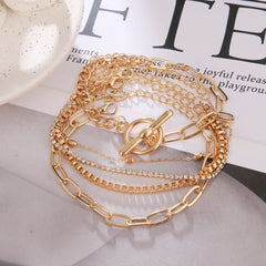 IPARAPunk Gold Color Crystal Thick Chain Bracelet Female Bohemian Geometric Chain OT Buckle Bracelet Set Jewelry Girl Party Gift