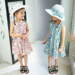 2PCS/Set Girls Dress +Hat Cotton Comfortable Children's Dress 2023 Summer Dress Floral Girls' Sleeveless Dress For Children