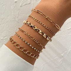 IPARAPunk Gold Color Crystal Thick Chain Bracelet Female Bohemian Geometric Chain OT Buckle Bracelet Set Jewelry Girl Party Gift