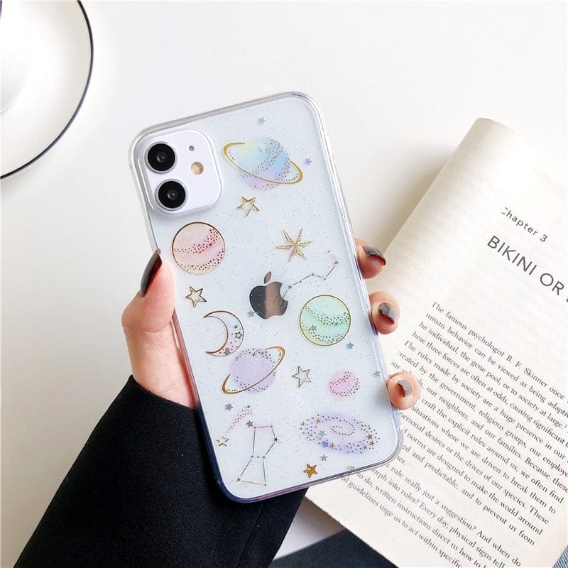 Hot Planet Glitter Clear Phone Case For iPhone 14 Pro Max 13 12 11 Pro Max XR X XS Max 7 8 Plus SE 2022 20 Soft Epoxy Back Cover