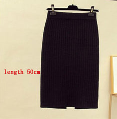 Mid-long Knitted Half-length Skirt Women's High waist One-step Skirt Autumn And Winter Hip Skirt Open-forked Elegant Skirts