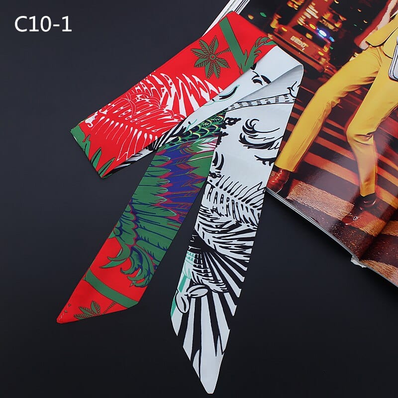 Silk Scarf For Women Letter chain Printed Handle Bag Ribbons Brand Fashion Head Scarf Small Long Skinny Scarves