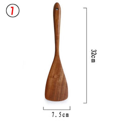 7pcs/set Teak Natural Wood Tableware Spoon Ladle Turner Rice Colander Soup Skimmer Cooking Spoon Scoop Kitchen Reusable Tool Kit - Wowza