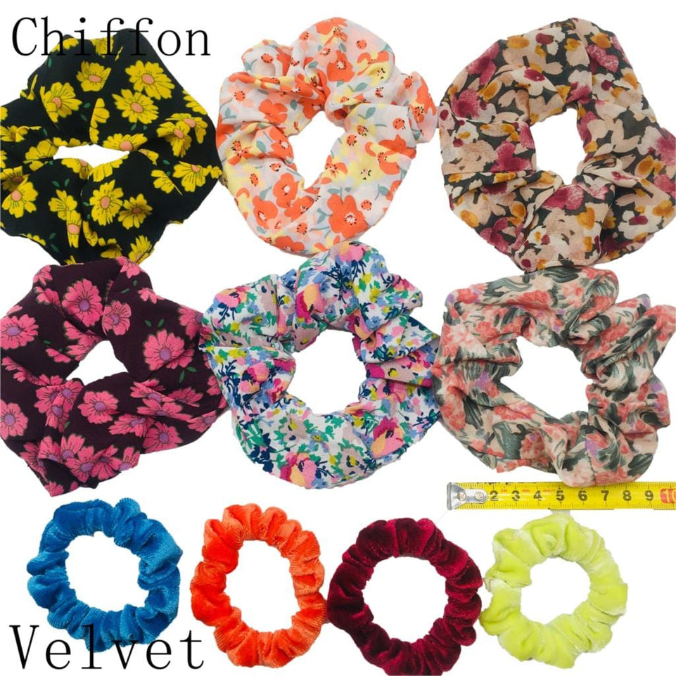 Scrunchies Set Hair Accessories Velvet Chiffon ties band Sequins organza Ponytail Holder Headwear No Crease Leopard Solid  10pcs