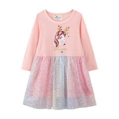 Long Sleeve Rainbow Girls Dress Clothing Party Tutu Baby Cotton Princess Cute Birthday Gift Halloween Kid Dress