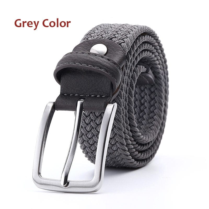 Belt Elastic For Men Leather Top Tip Male Military Tactical Strap Canvas Stretch Braided Waist Belts 1-3/8" Wide