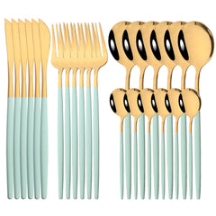 24Pcs Mirror Gold Dinnerware Cutlery Set Stainless Steel Tableware Set Knife Fork Coffee Spoon Party Flatware Silverware Set - Wowza