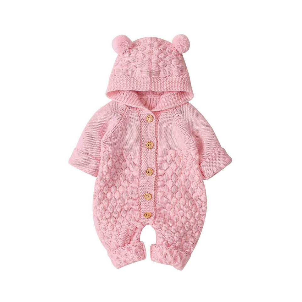 2020 Autumn Winter Newborn Sweater Baby Boy Girl Clothes Romper Bear Ear Knit Hooded Jumpsuit Outfit Clothing